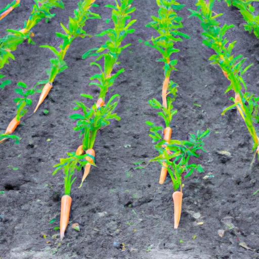 Ruộng cà rốt với những củ cà rốt màu cam nổi bật trên đất